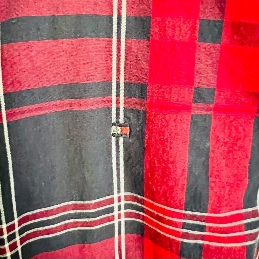 Tommy Hilfiger Plaid Button Up Collared Shirt Red and Navy Short Puffed Sleeve S - Picture 4 of 10